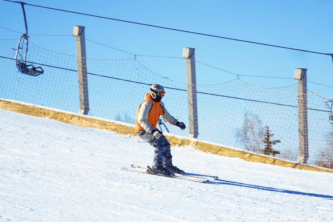Лыжник скатывается с горы