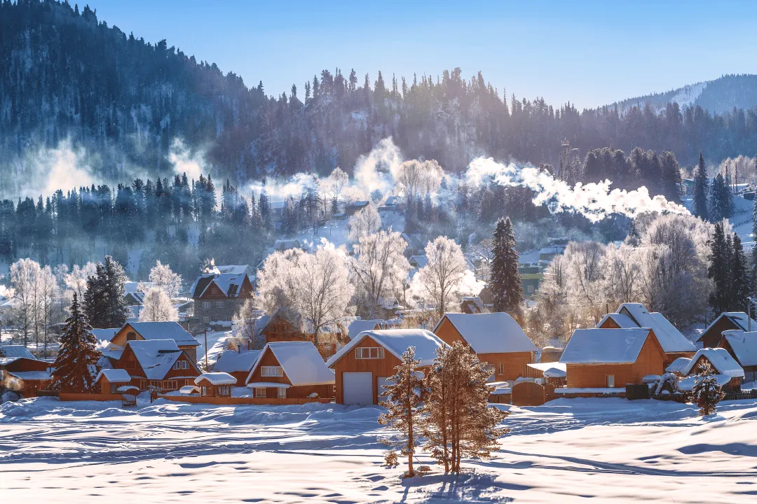 Домики на фоне гор