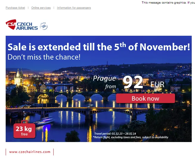 акция на авиабилеты от Чешский авиалиний