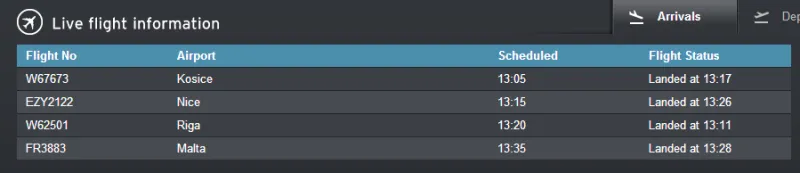 табло прилета