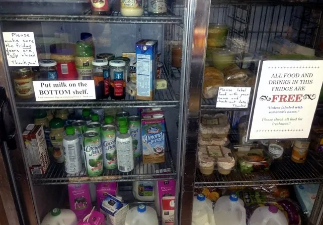 полка в холодильнике с бесплатными продуктами