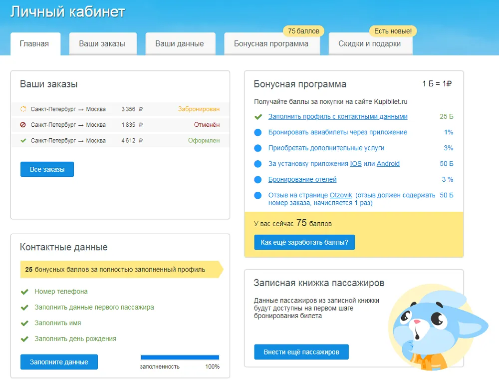 личный кабинет на купибилете