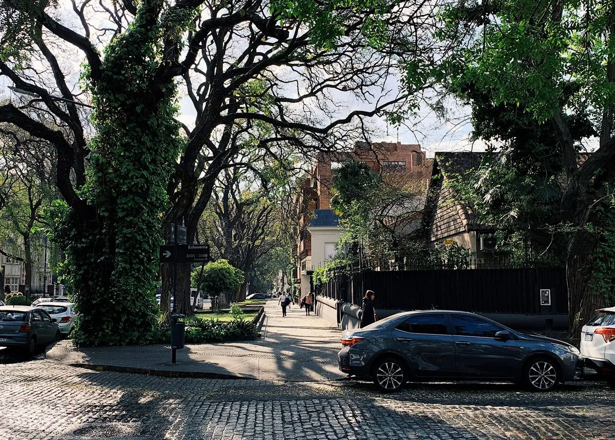 Каменная дорога проходит между домов