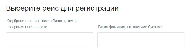 Окно выбора рейса для регистрации